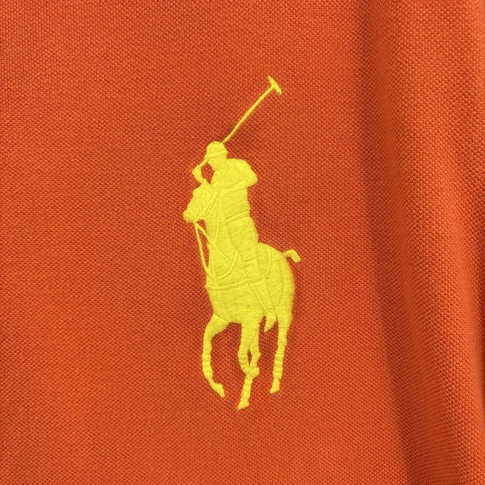 Polo Ralph Lauren Shirt Mens XL Orange Yellow Big Pony Custom Fit Pique 3 Patch